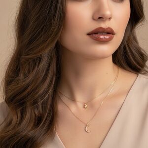 Celestial CZ Moon and Star 18k gold plated layered necklace. New.